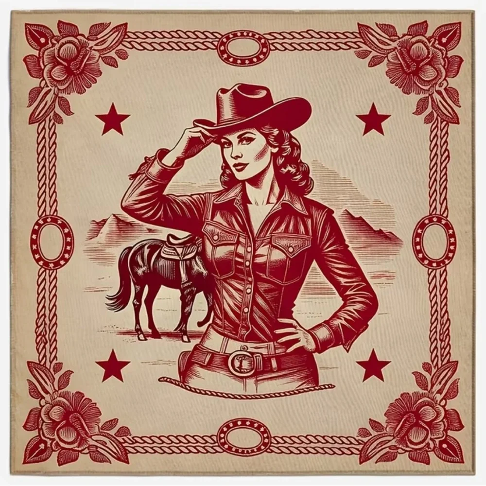 Western Cowgirl Bandana Scarf Red Vintage Style 35”